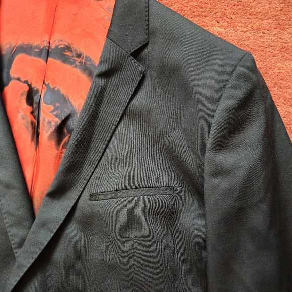 HUGO Boss Marzotto 100% Wool Blazer Suit Jacket Size 46R Black Red Lined - Picture 10 of 13